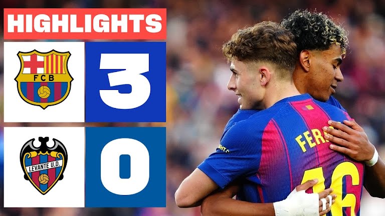 Pemain Barcelona merayakan gol dalam kemenangan 3-0 atas Levante di LaLiga
