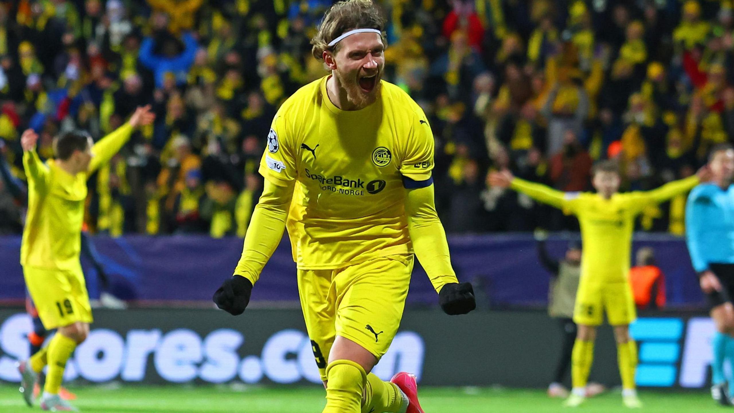 Jens Petter Hauge selebrasi gol saat Bodø/Glimt kalahkan Inter Milan