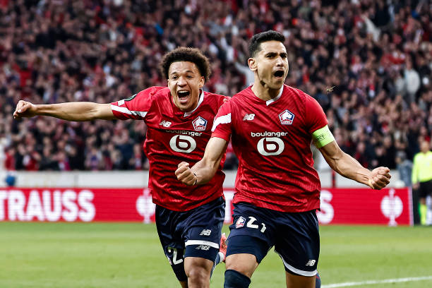 Benjamin André merayakan gol saat Lille mengalahkan Crvena Zvezda di Liga Europa