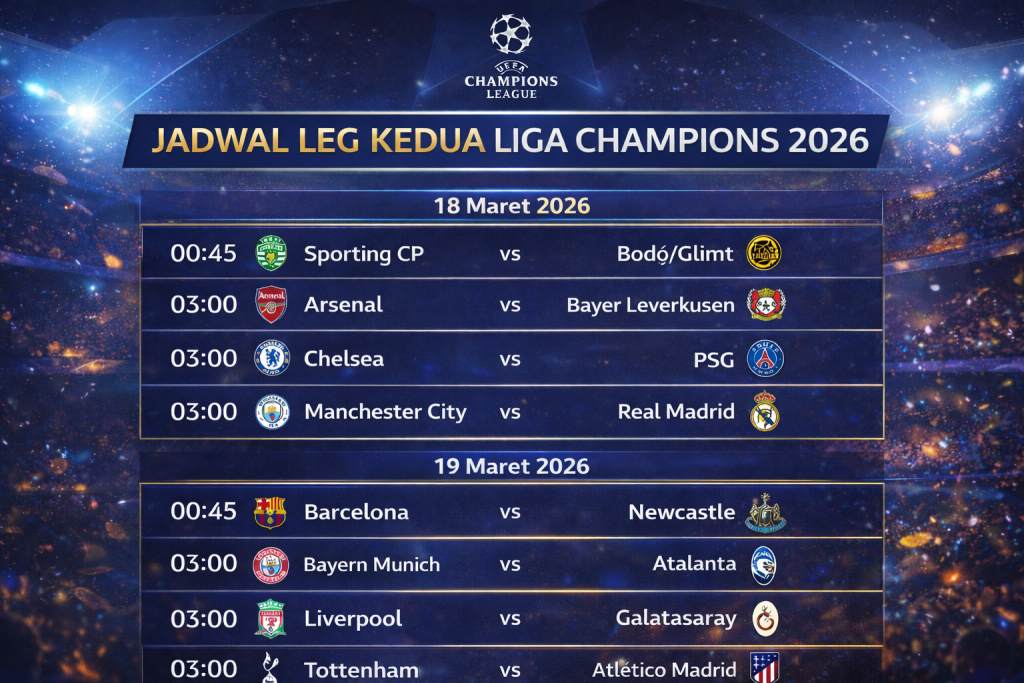 Jadwal Champions League 2026 babak 16 besar leg kedua