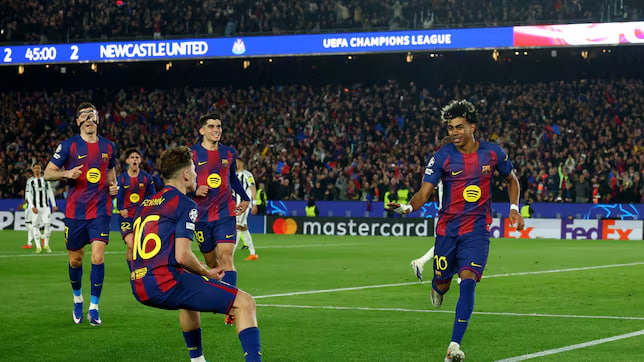 Barcelona vs Newcastle 7-2 Liga Champions Raphinha Lewandowski Lamine Yamal gol Barca
